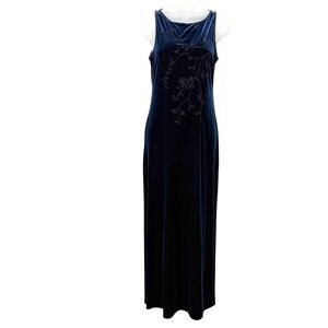 My Michelle Blue Velvet Beaded Gown Small Made in USA Vintage 90s Fairly